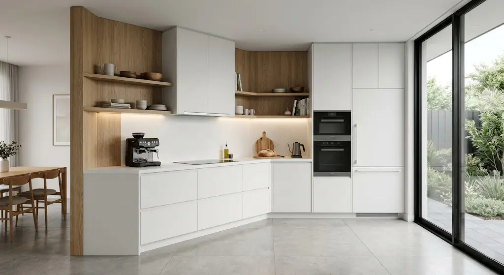 Minimalistyczna zabudowa kuchenna z LED Warszawa